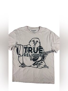 True Religion Buddha Guitar Graphic Tee Pink Logo T Shirt Mens Medium Y2K